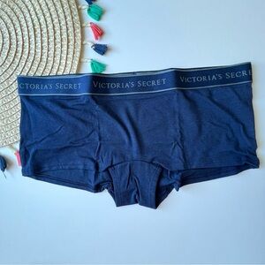 Victoria's Secret Logo Cotton Boyshort Panty Navy Noir Large NEW